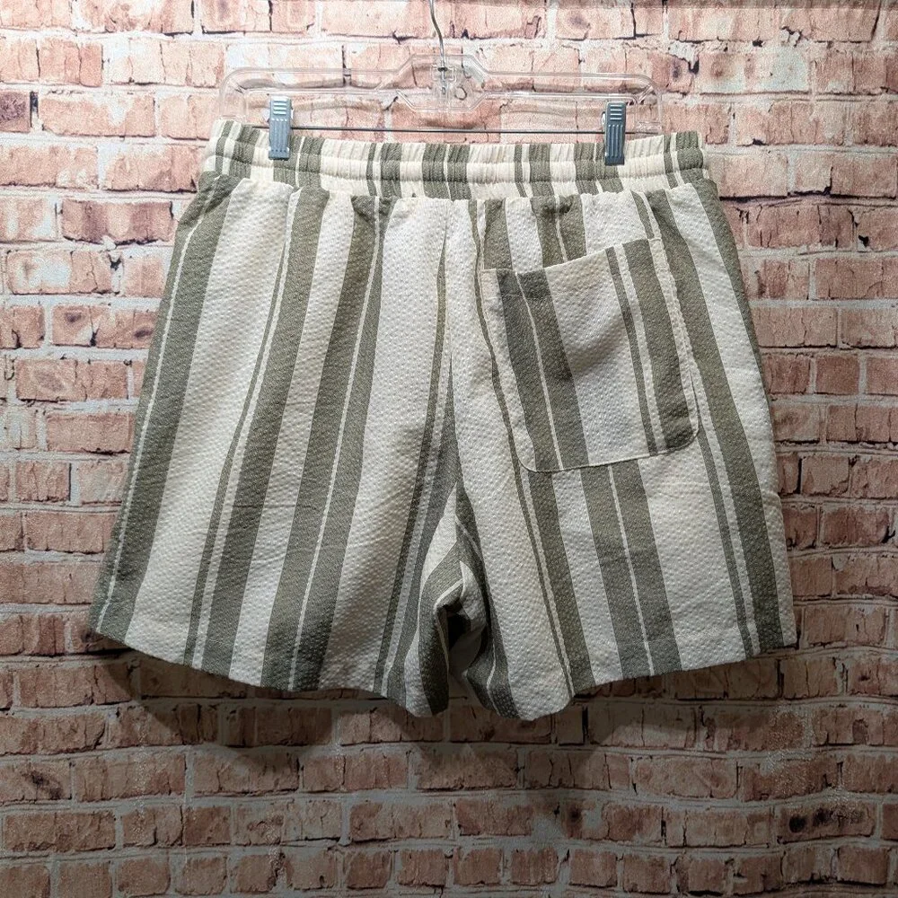 Forever 21 Swim Trunks Shorts Striped Green and Cream Size Large